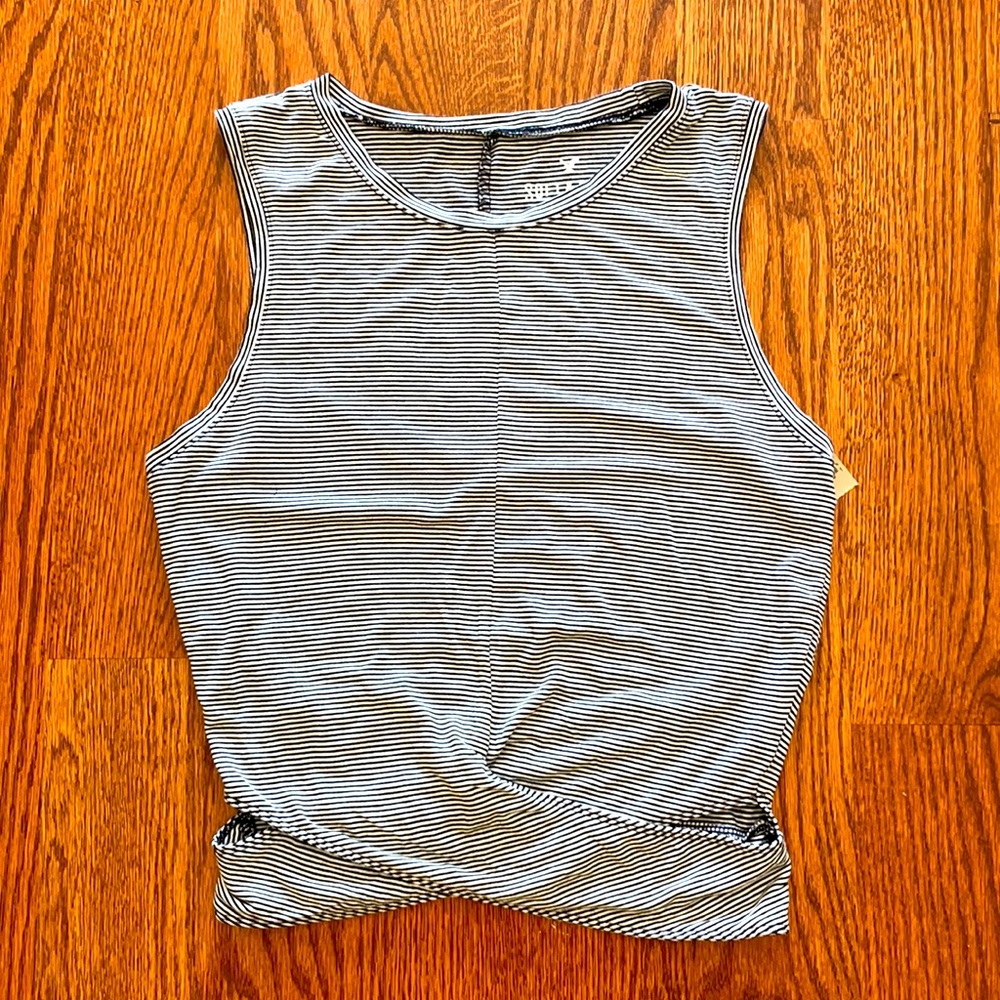 American Eagle Outfitters White and Black Striped Sleeveless Twist-Front Top